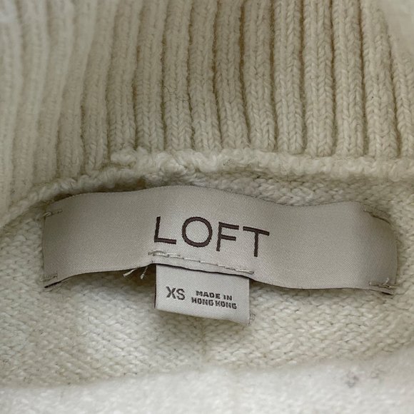 LOFT Cream/Brown Poncho Style 3/4 Sleeve Turtle Neck Sweater Size XSmall - Picture 6 of 7